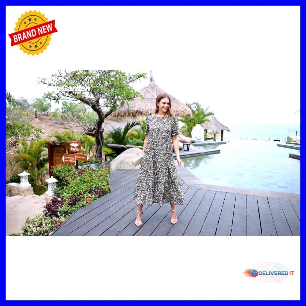 Floral Boho Midi Dress Puff Sleeve Flowy Vintage Elegant Summer Casual - Picture 7 of 7